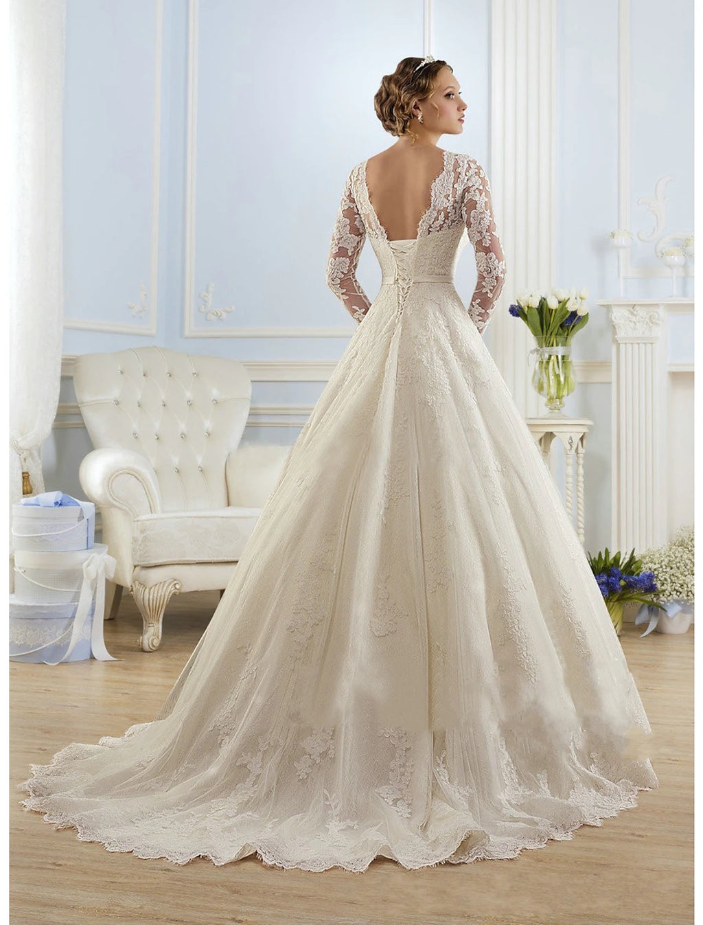 Illusion Lace Long Sleeve A-Line Floor-Length Bridesmaid Dress in Ivory