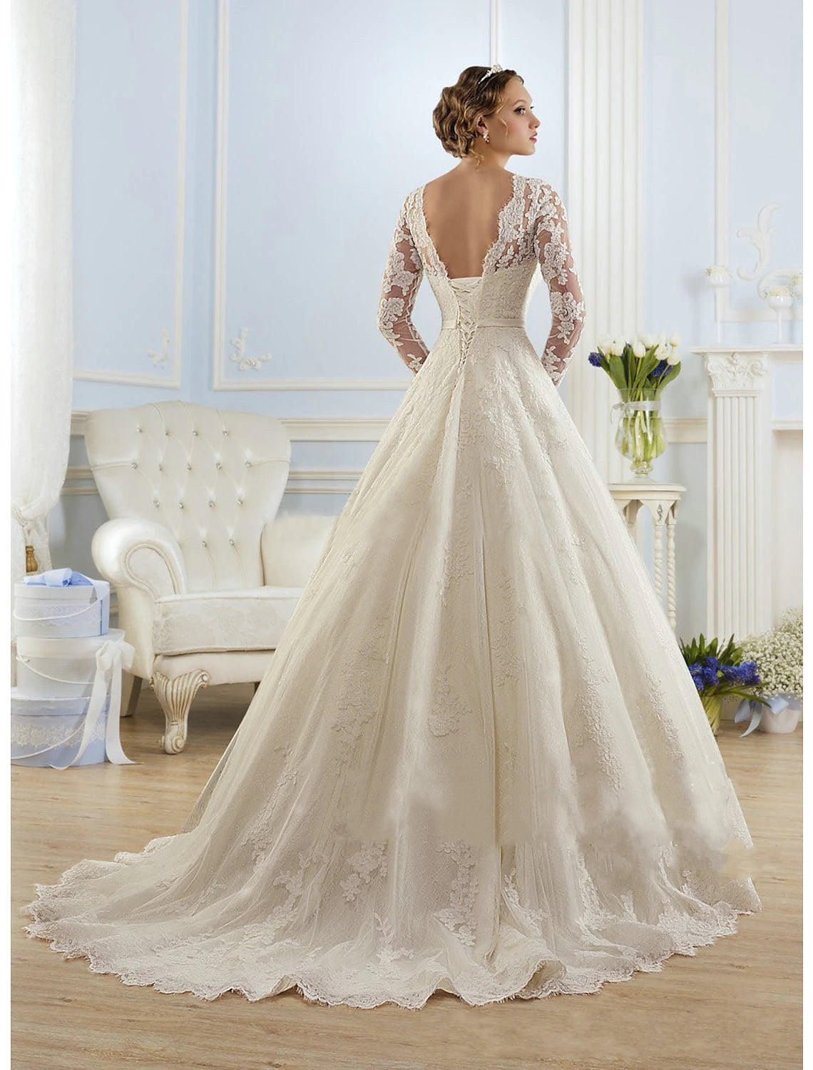 Illusion Lace Long Sleeve A-Line Floor-Length Bridesmaid Dress in Ivory