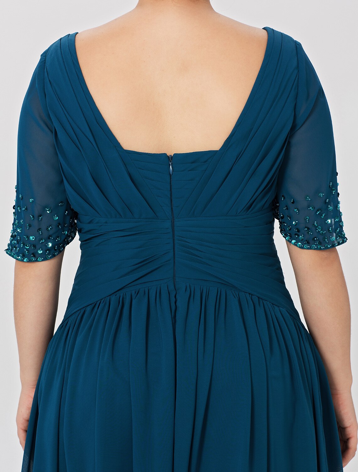 Vestido de baile Línea A Vestido para madre de la novia Formal Clásico y atemporal Elegante y lujoso Talla grande Escote cuadrado Largo hasta el suelo Gasa Manga corta No con pliegues Abalorios