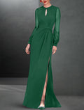 Green Chiffon Sheath/column Floor-Length Keyhole Neck Dress