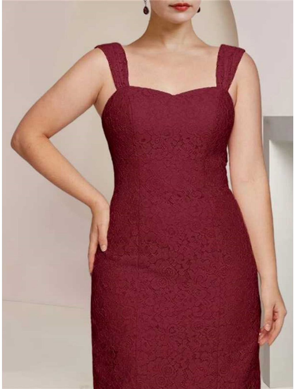 Burgundy Chiffon A-Line Asymmetrical Dress with Square Neck, Lace High-Low Hem & Flowing Overlay