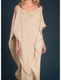 Champagne Chiffon A-Line Floor-Length Dress with Draped Cowl Neck