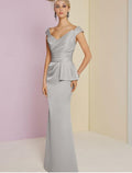 Grey Satin V-Neck Sheath/column Floor-Length Evening Dress