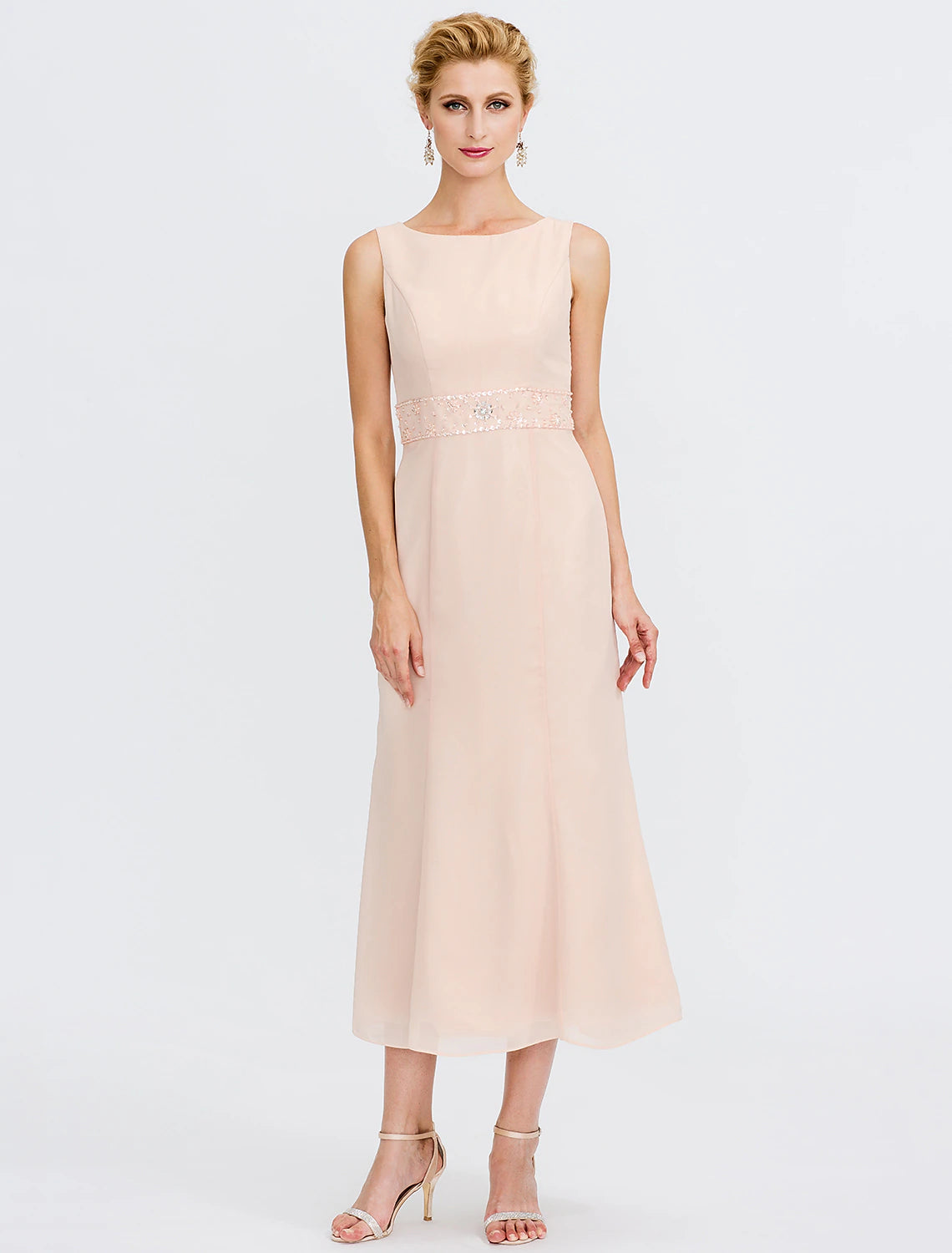 Blushing Pink Tea-Length Mother of the Bride Dress with Jacket
