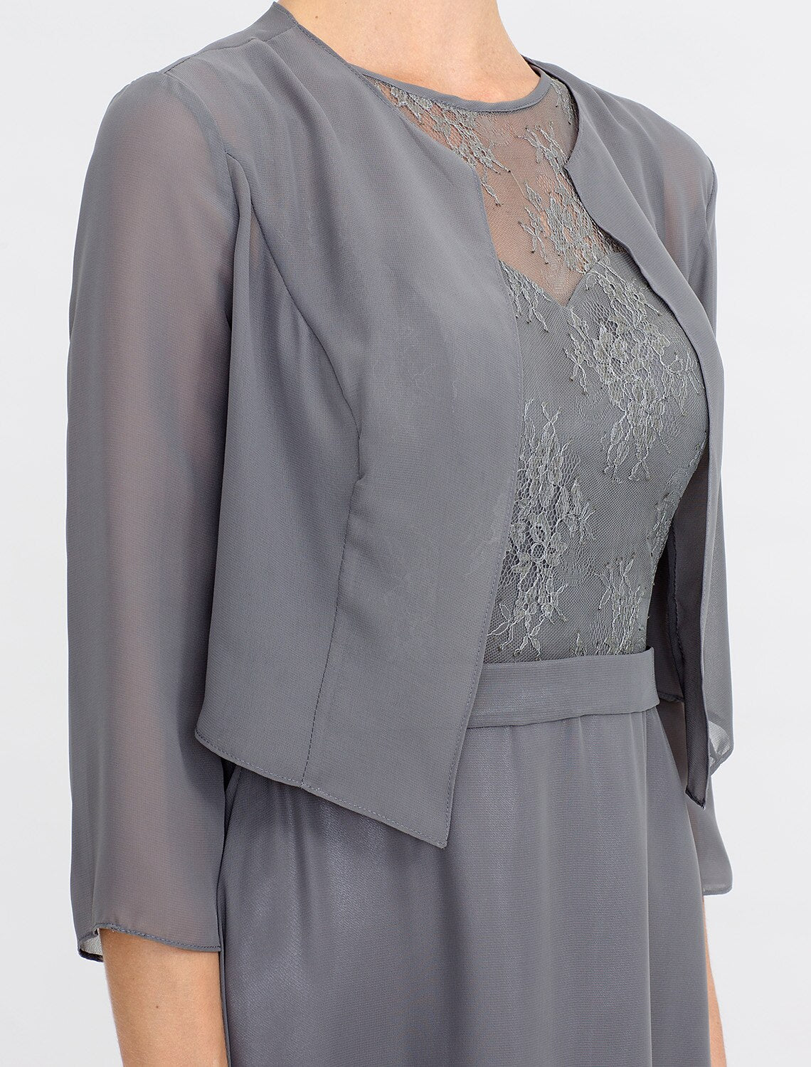 Abito da cerimonia per la madre della sposa a trapezio, abiti da cerimonia autunnali, taglie forti, elegante, scollo a V, lunghezza tè, in chiffon, pizzo cordonato, senza maniche, avvolgente, con pieghe in pizzo