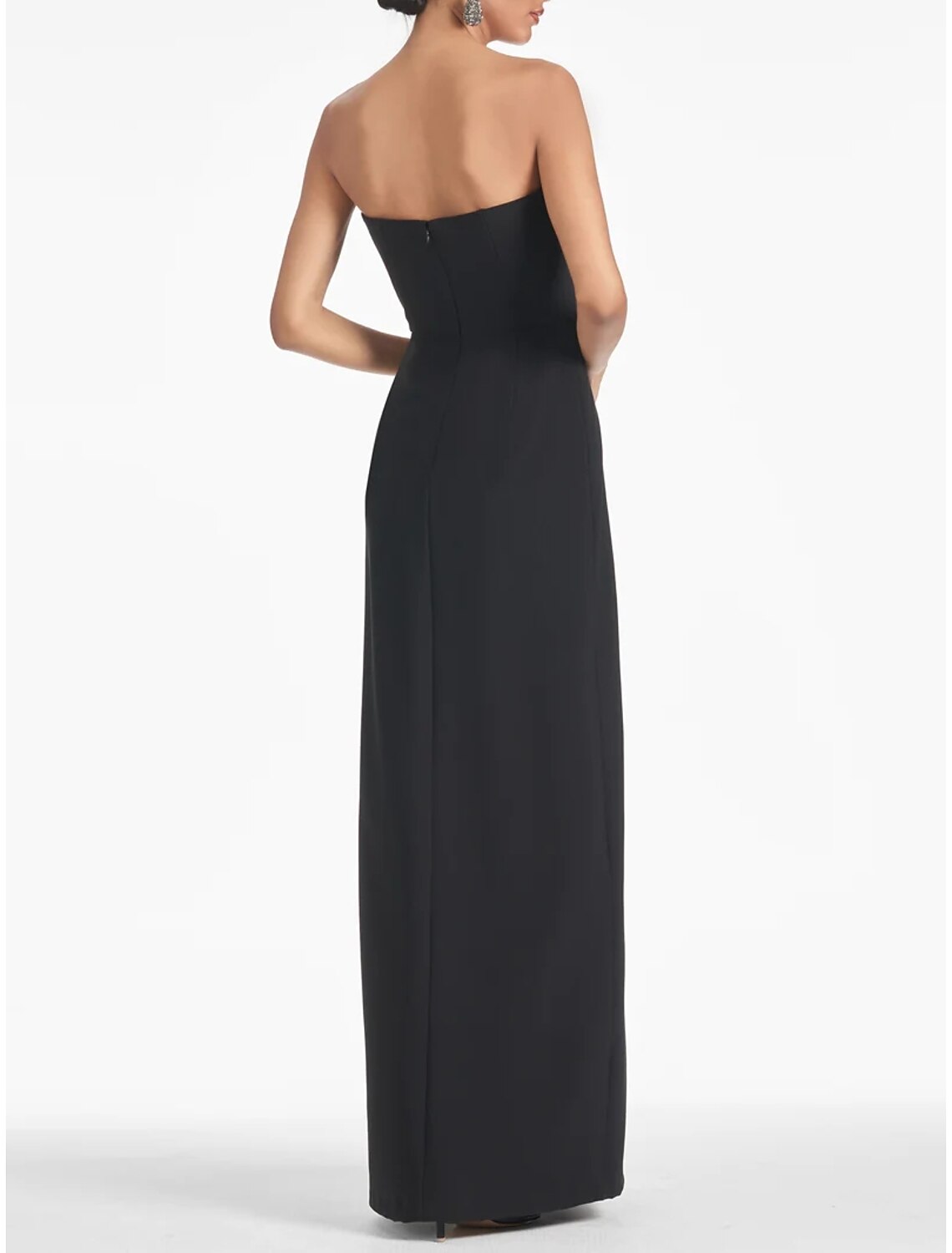 Abito da sera nero a trapezio, elegante, formale, lunghezza alla caviglia, senza maniche, senza spalline, con paillettes e cristalli glitterati