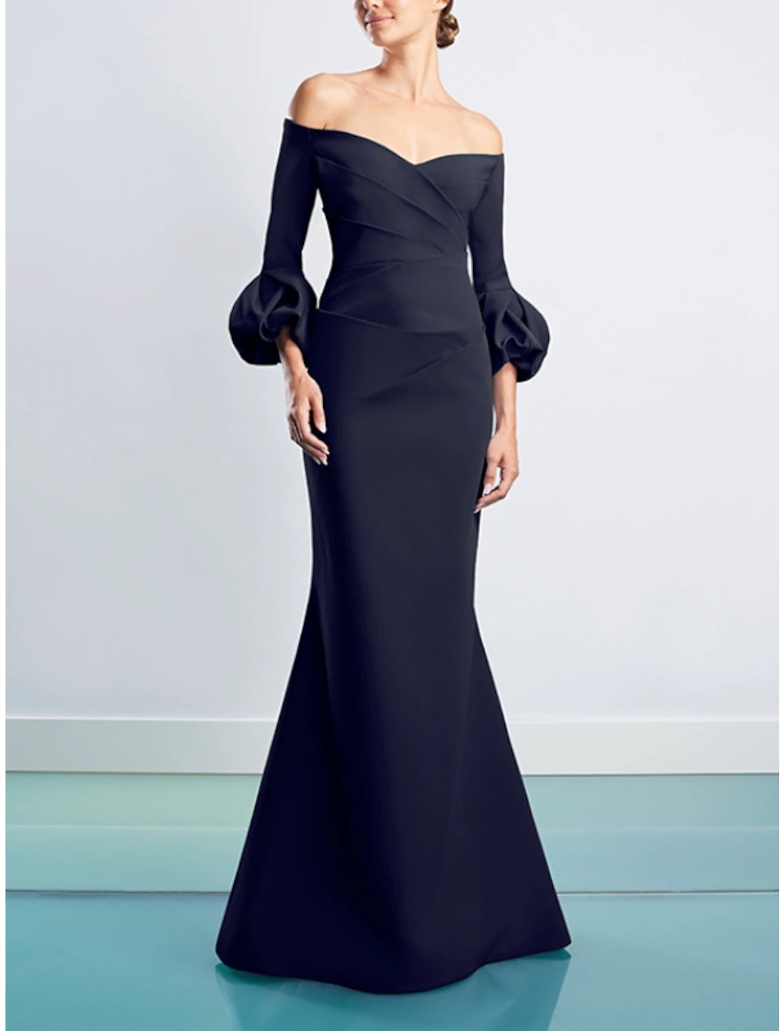 Sheath / Column Evening Gown Elegant Dress Fall Floor Length 3/4 Length Sleeve Off Shoulder Fall Wedding Reception  Fabric with Ruched 2025