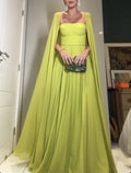 Green Chiffon A-Line Sweetheart Floor-Length Evening Dress with Integrated Cape