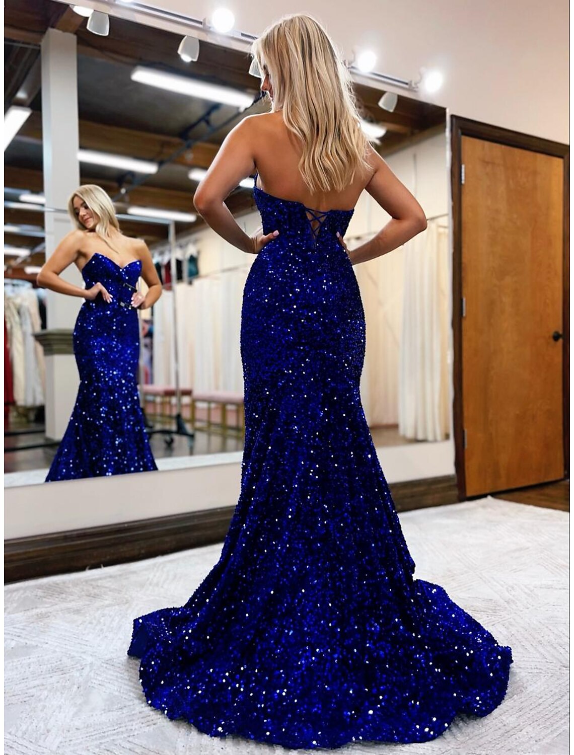 Royal Blue Sequin Sweetheart Mermaid Floor-Length Evening Dress