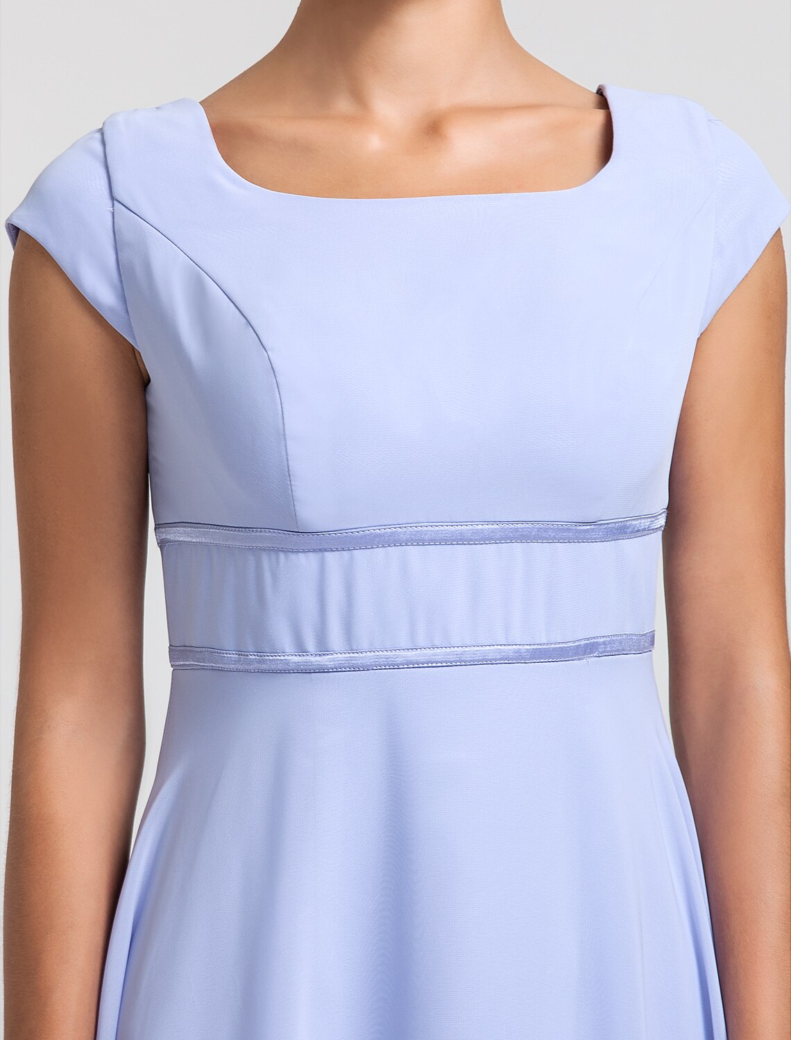 Orange Chiffon A-Line Floor-Length Bridesmaid Dress with Square Neck & Cap Sleeves