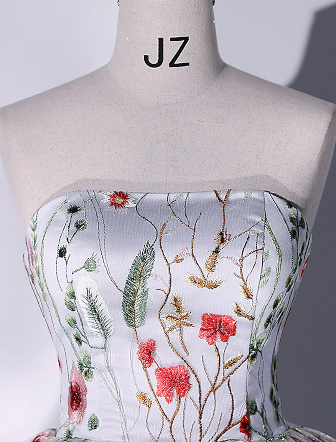 Vestido de noche elegante, vestido de quinceañera, cumpleaños, largo hasta el suelo, sin mangas, sin tirantes, de encaje con aberturas, bordados y apliques.