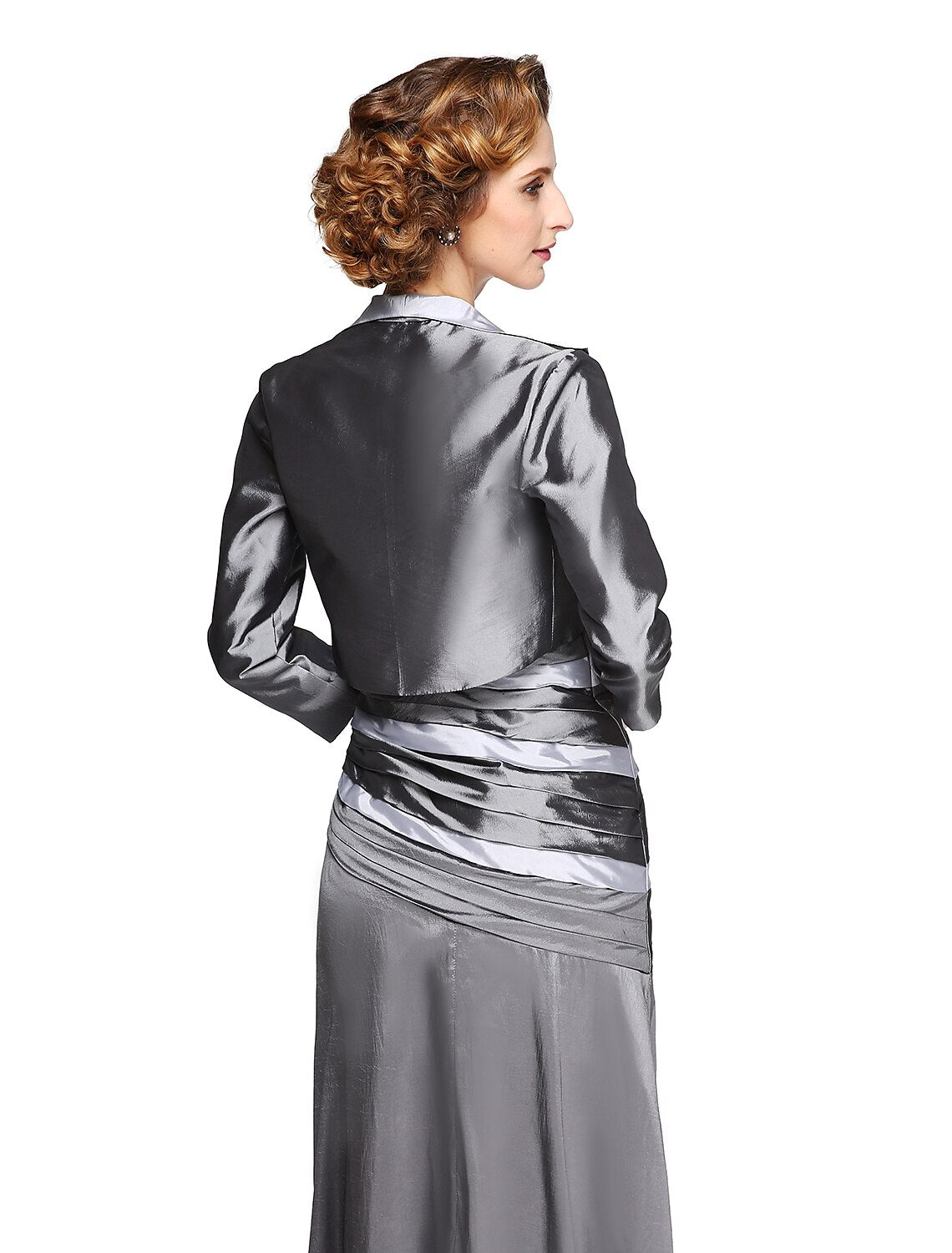 Abito da madre della sposa a trapezio, due pezzi, spalline, lunghezza alla caviglia, in raso, senza maniche, con drappeggio di perline