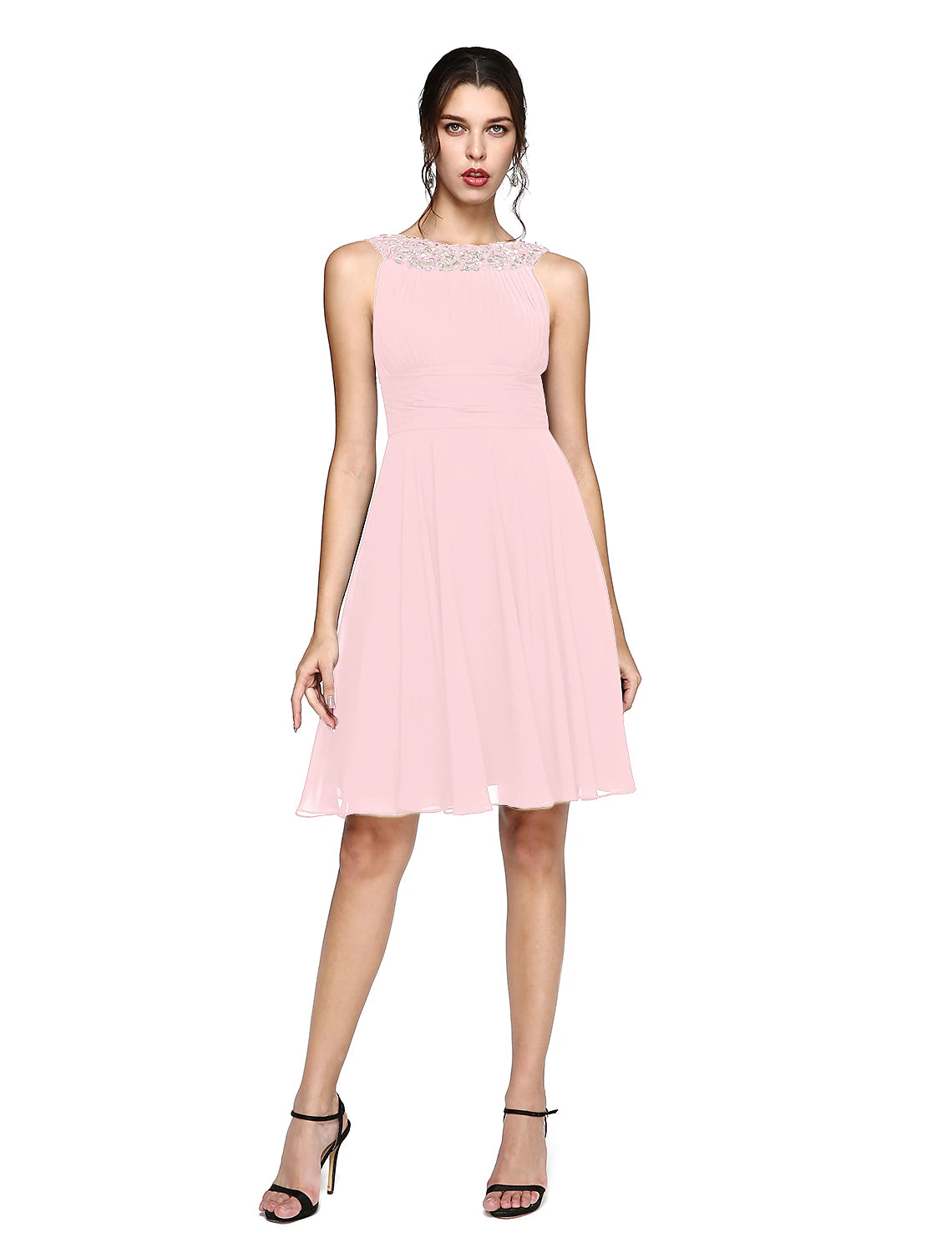 Emerald Chiffon High Neck A-Line Short Bridesmaid Dress