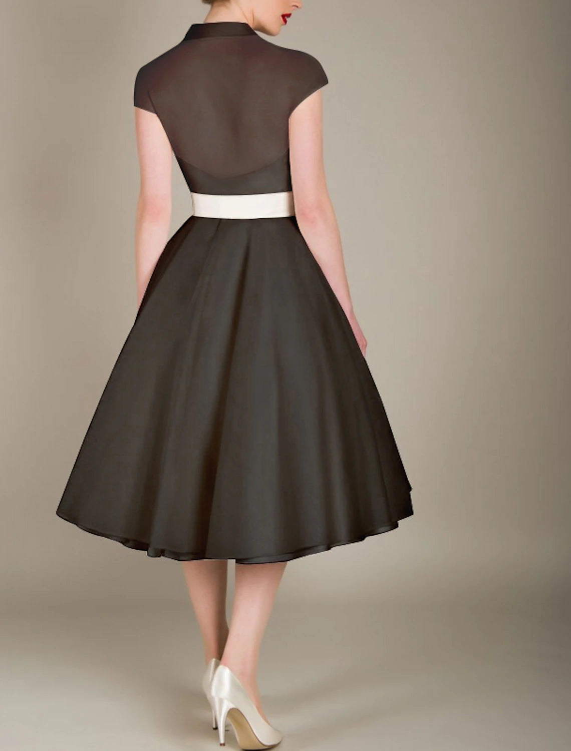 Abiti da cocktail a trapezio, stile anni '50, abiti da cocktail per laurea, lunghezza al ginocchio, senza maniche, scollo a V, in tulle con fascia/nastro, stile Mercoledì Addams Family