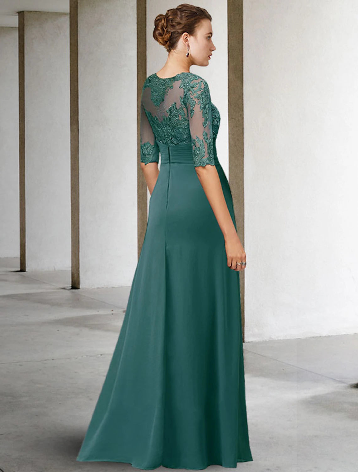 Elegant Teal Chiffon A-Line Floor-Length Mother of the Bride Dress with Lace Bodice