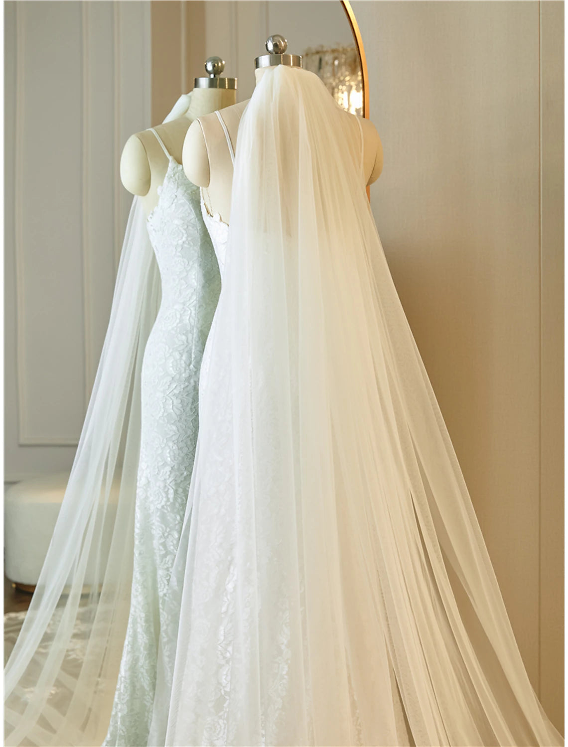 Ivory Lace Sheath/column Gown with Sweetheart Neckline & Embroidered Veil