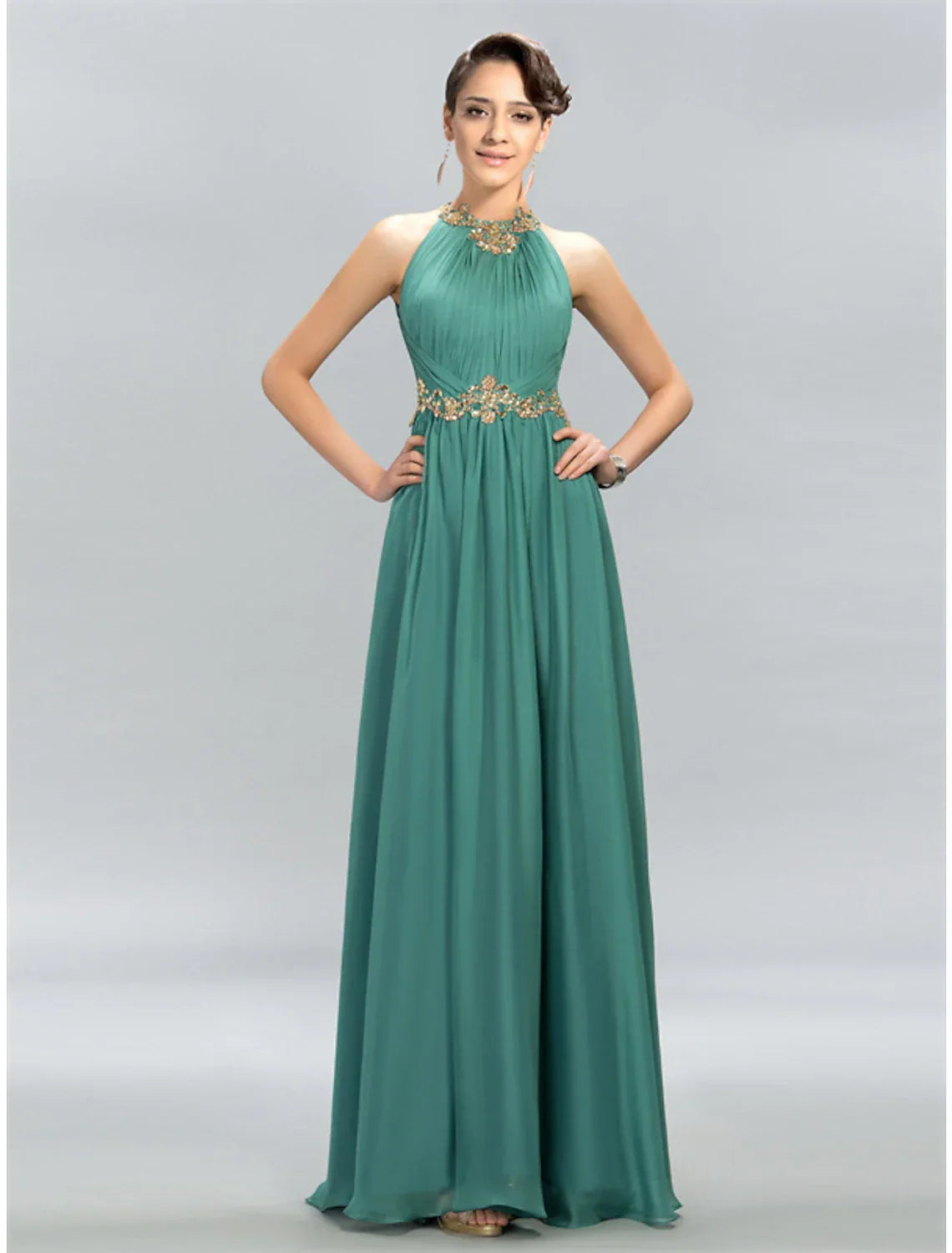 Royal Blue Halter Neck A-Line Chiffon Evening Dress
