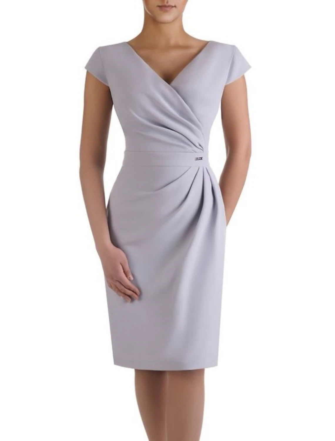 Lavender Crepe Sheath Knee-Length Dress with Wrapped V-Neck