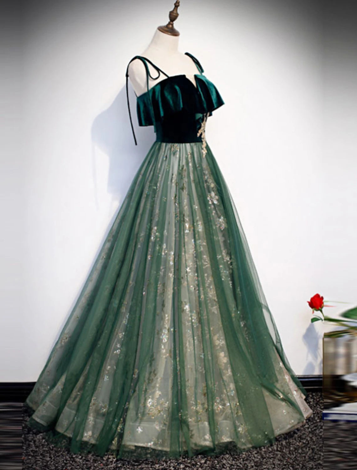 Green Velvet Sweetheart A-Line Floor-Length Evening Dress