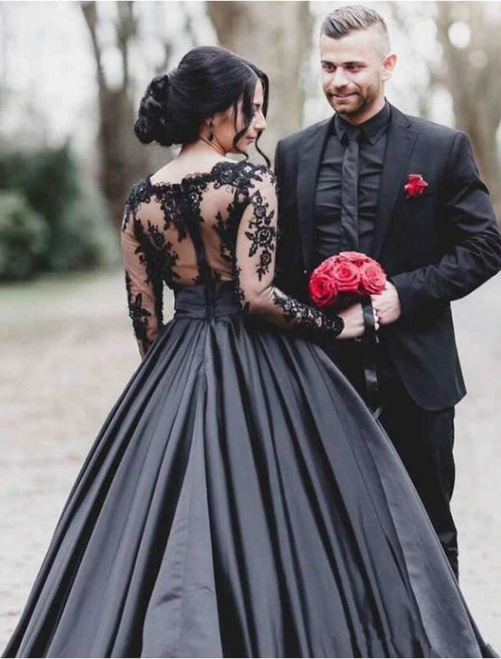 Black Lace & Satin A-Line Floor-Length Evening Dress
