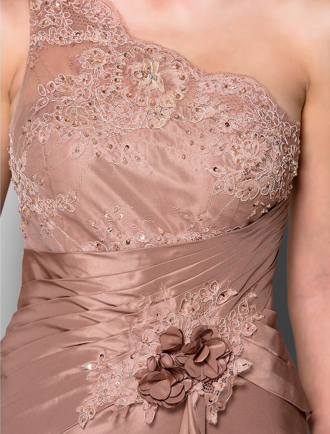 Vestido de sirena/trompeta para madre de la novia, floral, de un solo hombro, con cola larga y encaje de tafetán, sin mangas y con flores