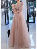 Vestido de noche formal elegante de fiesta con escote en V, espalda en V, mangas 3/4, largo hasta el suelo, encaje con apliques 2025