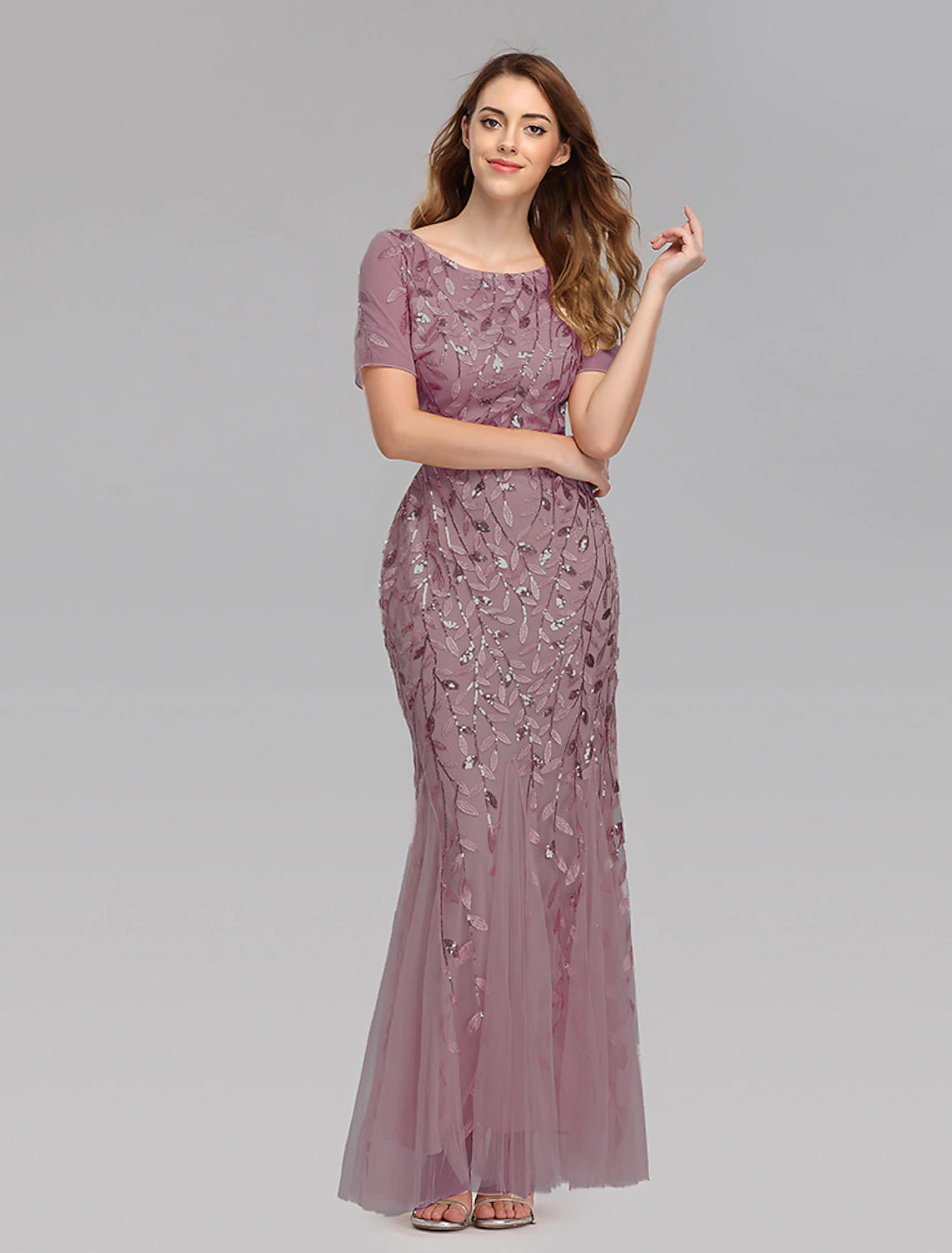 Vestido de sirena, vestido de noche, estilo imperio, vestido formal rojo y verde, largo hasta el suelo, manga corta, cuello joya, vestido de otoño para invitada de boda, tul con bordado