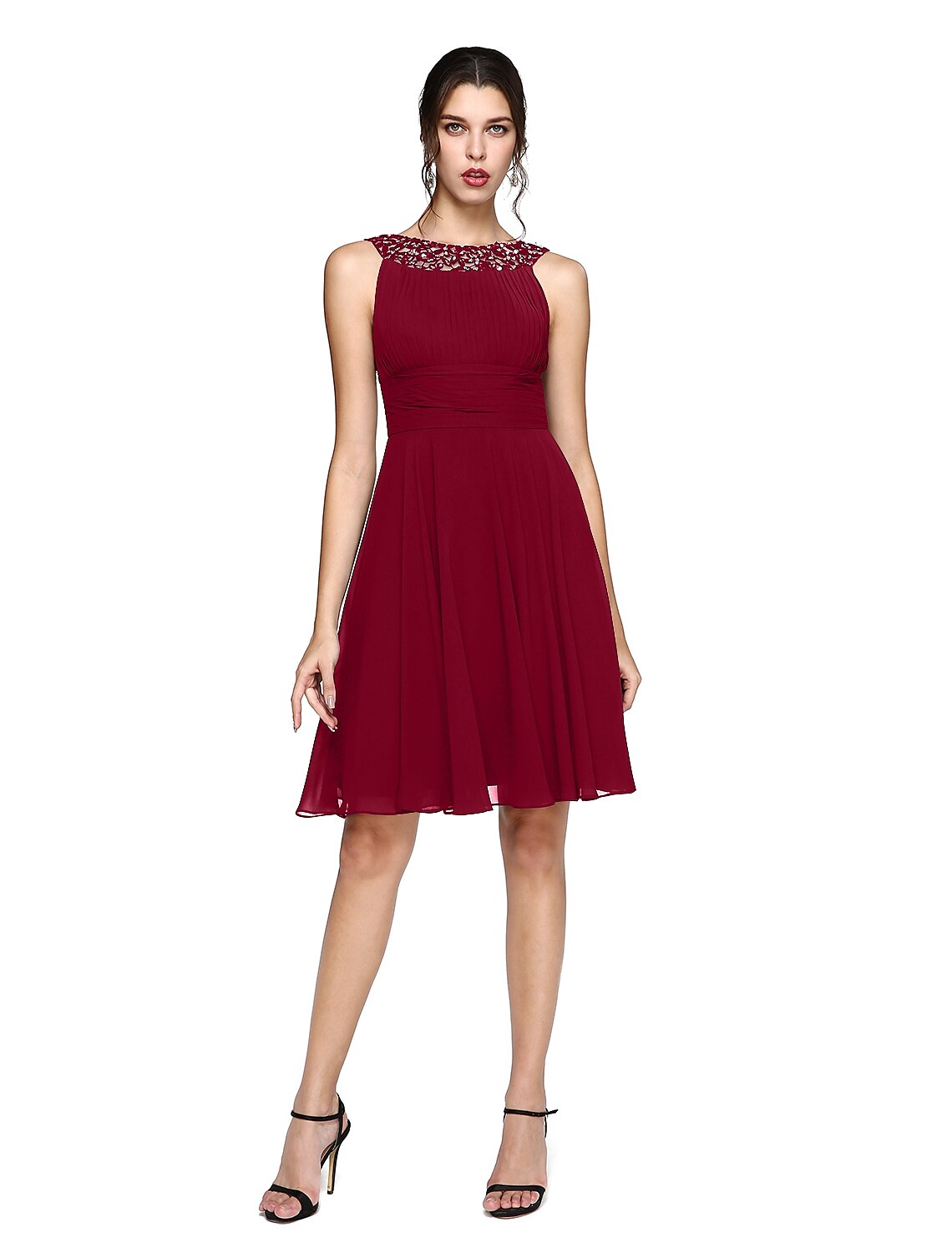 Emerald Chiffon High Neck A-Line Short Bridesmaid Dress