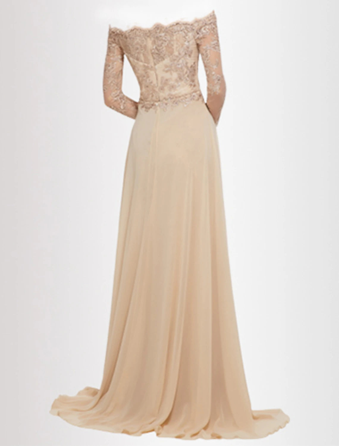 Abito da ballo lungo con applicazioni a trapezio, spalle scoperte, lussuoso ed elegante, abito da sera formale da fidanzamento, scollo a cuore, maniche lunghe, strascico a ruota, in pizzo con gonna sopra