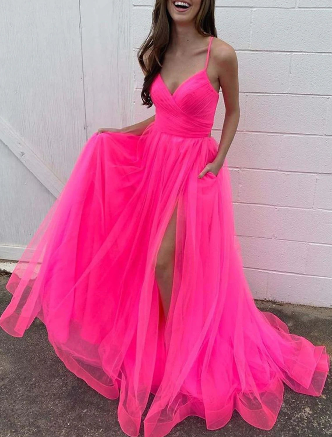 Vestidos de fiesta de corte A, vestido sexy, boda, fiesta, cumpleaños, cola de corte, sin mangas, tirantes finos, organza con abertura