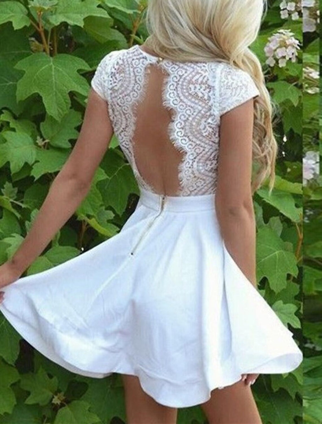 Vestidos de fiesta de corte A, vestidos blancos cortos, vestido de graduación, fiesta, corto/mini, manga corta, cuello en V, satén con apliques