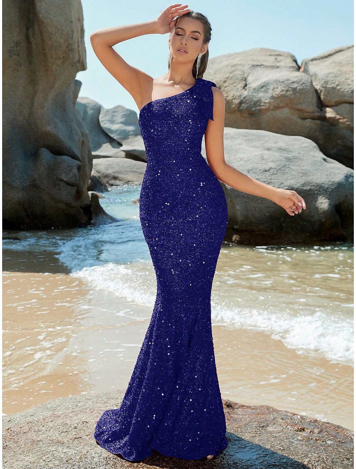 Red Sequin Mermaid Floor-Length Evening Dress