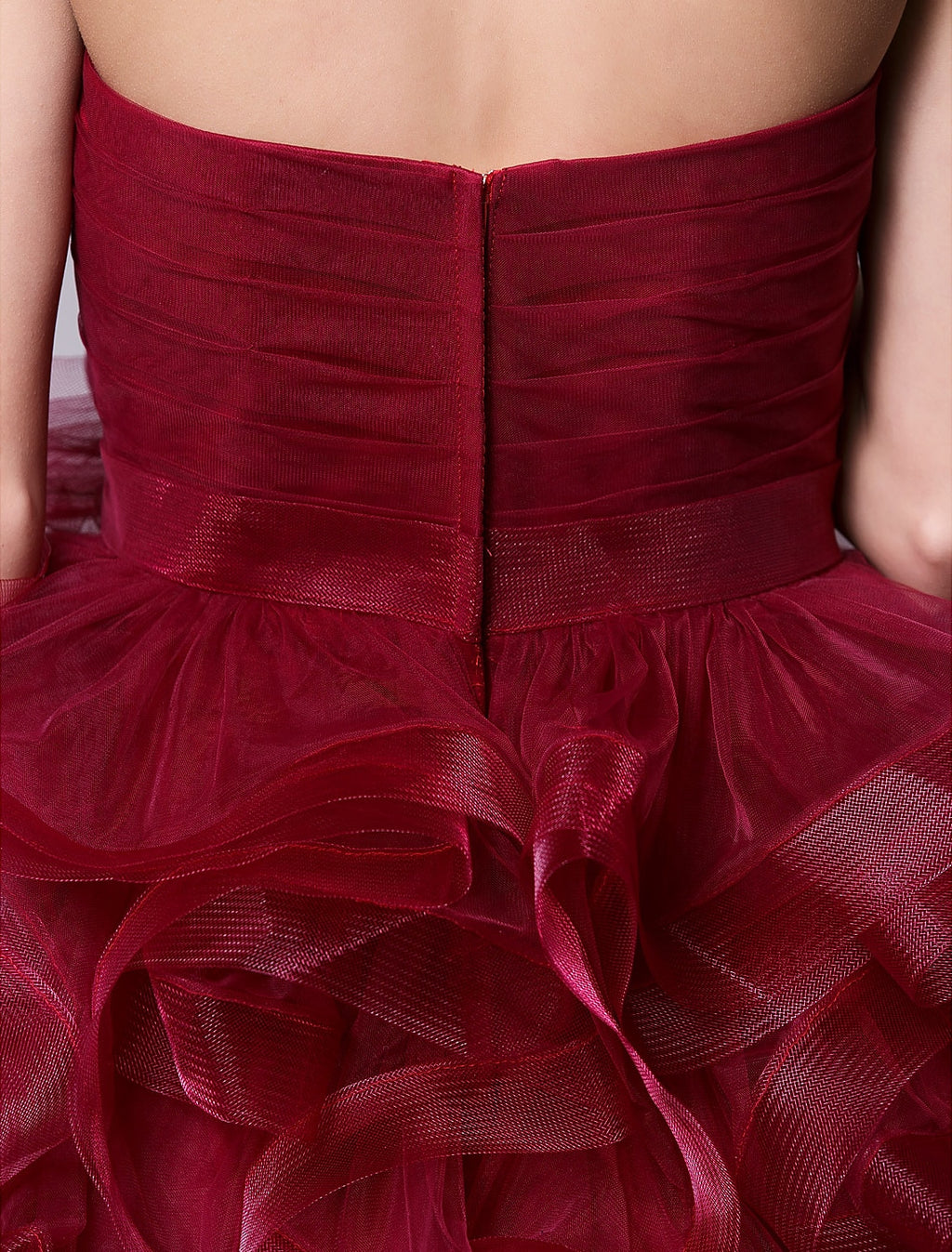 Burgundy Satin Strapless Short A-Line Evening Dress