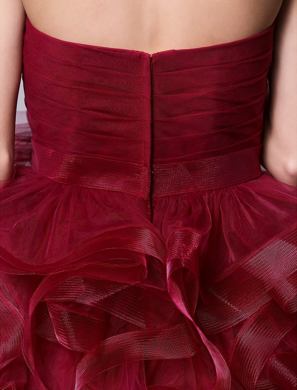 Burgundy Satin Strapless Short A-Line Evening Dress