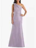 Lavender One Shoulder Satin Sheath/column Floor-Length Bridesmaid Dress
