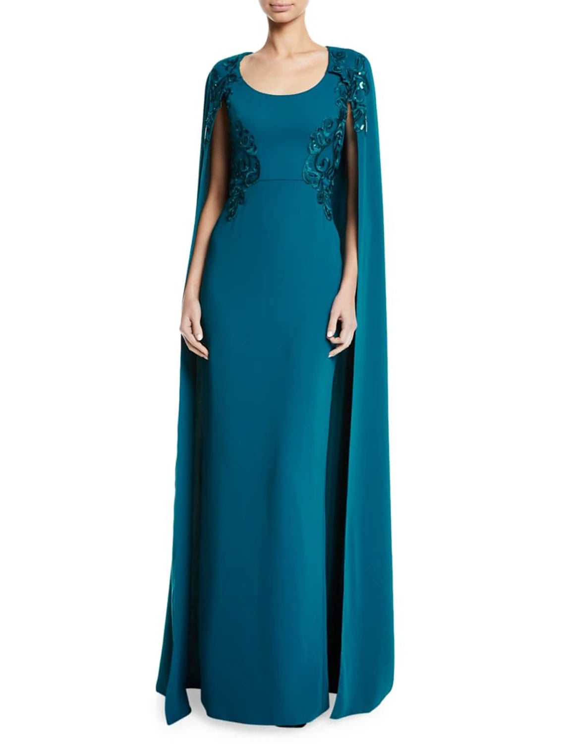 Sheath / Column Evening Gown Elegant Dress Wedding Guest Wedding Party Floor Length Sleeveless Jewel Neck Capes  Chiffon with Appliques