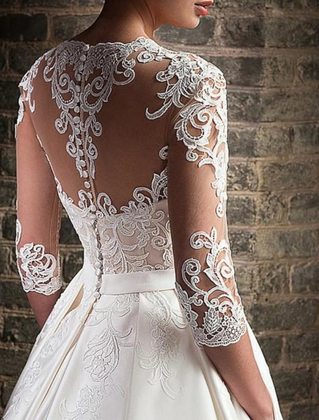 Vestidos de novia formales de compromiso, vestido de fiesta, escote en V, manga 3/4, largo hasta el suelo, de satén, con apliques