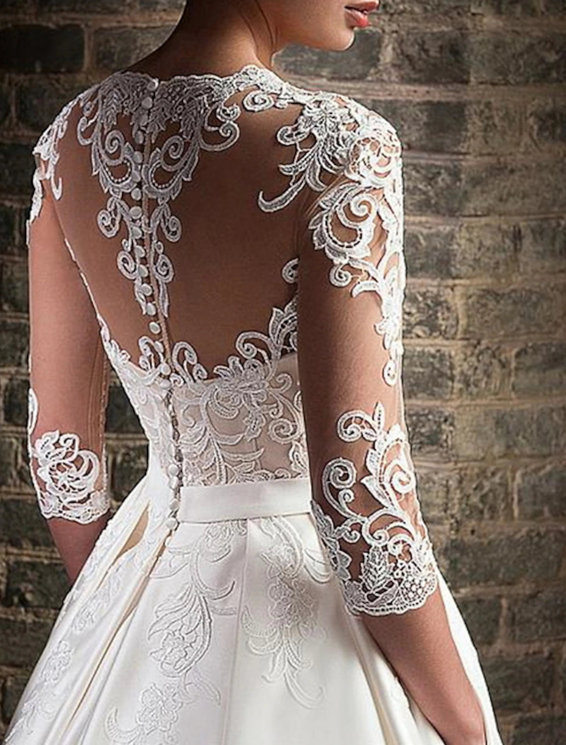 Vestidos de novia formales de compromiso, vestido de fiesta, escote en V, manga 3/4, largo hasta el suelo, de satén, con apliques