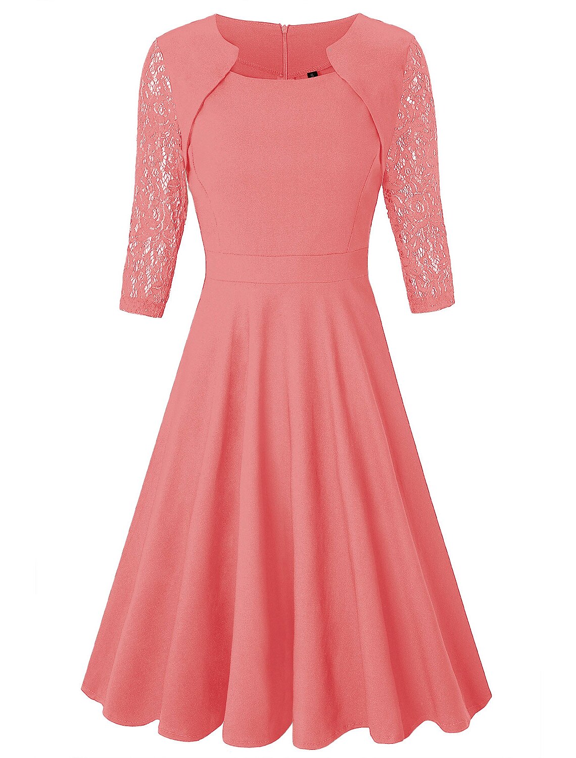 Vestidos de cóctel de corte A, elegantes vestidos de fiesta, vestidos de cóctel hasta la rodilla, mangas 3/4, cuello joya, para invitados de boda de otoño, de algodón con volantes