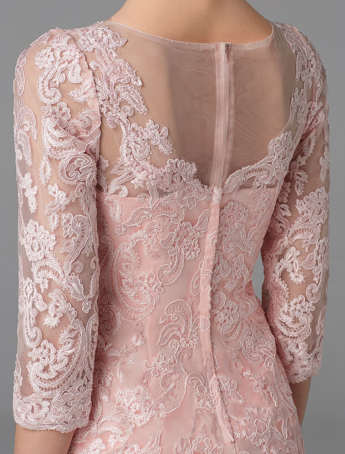 Vestido de madre de la novia de dos piezas, estilo tubo/columna, con brillo y brillo, cuello joya, largo hasta la rodilla, de gasa, con encaje, mangas 3/4, chaqueta y apliques de cuentas.