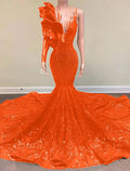 Black Sequin Mermaid V-Neck Floor-Length Dress