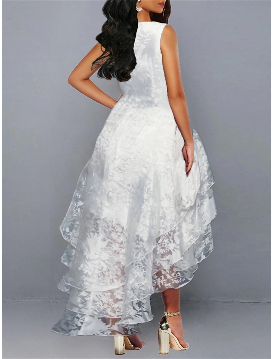 Abito in pizzo da donna, abito da ballo, abito da cocktail, abito midi, bianco, verde, grigio, senza maniche, floreale, in pizzo, estivo, primaverile, autunnale, girocollo, festa, compleanno, sera, festa, ospite di nozze