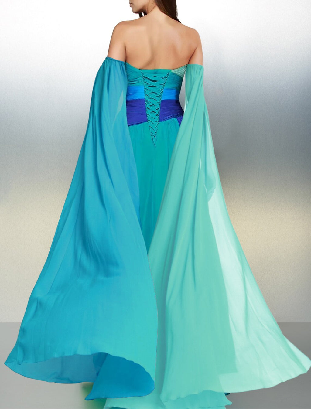Vibrant Multi-Color Chiffon A-Line Off-the-Shoulder Floor-Length Gown