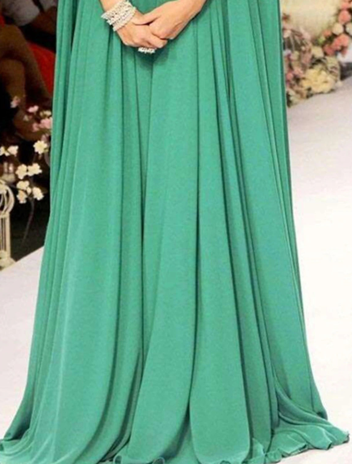 Vestido de noche elegante de corte A, vestido formal para invitada de boda, vestido rojo y verde, largo hasta el suelo, sin mangas, cuello alto, para invitada de boda de otoño, de gasa con apliques, color puro