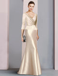 Champagne Satin Mermaid Floor-Length V-Neck Gown
