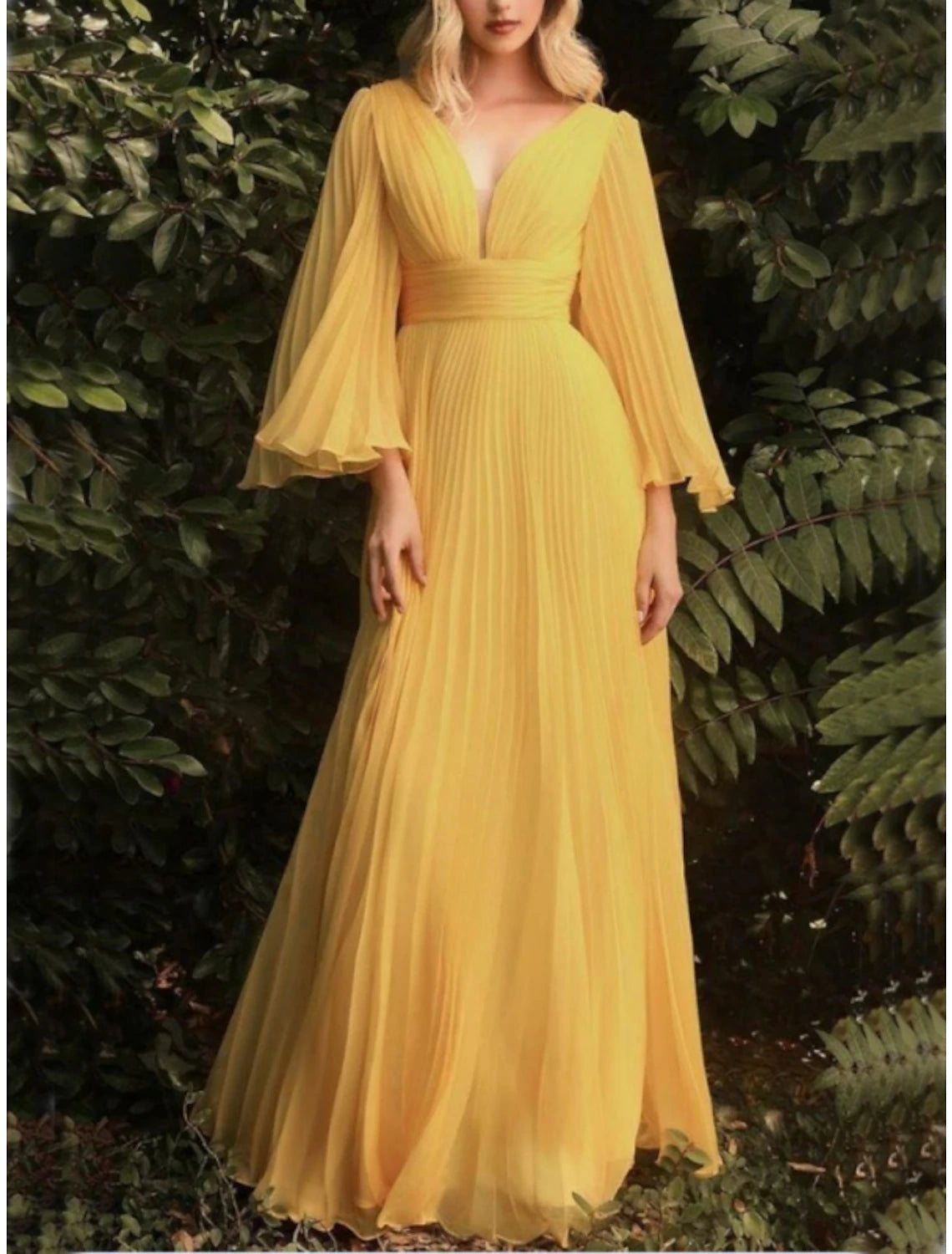 Teal Chiffon A-Line Plunging V-Neck Floor-Length Gown