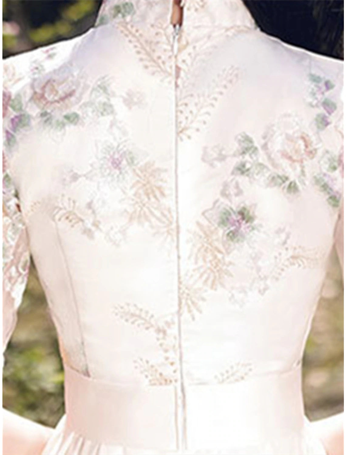 Ivory Chiffon A-Line Short Dress with Embroidered Sheer Sleeves for Homecoming & Cocktail Parties