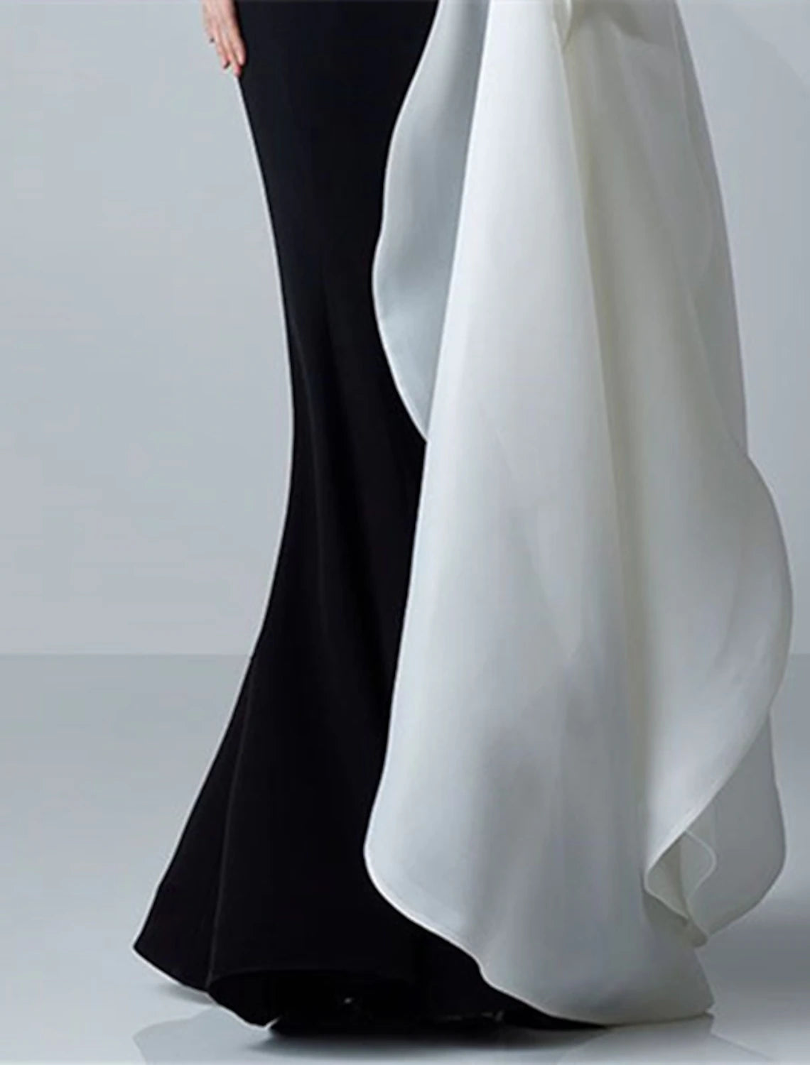 Vestido de noche de sirena/trompeta con bloques de color, vestido formal para invitados de boda, largo hasta el suelo, manga larga, cuello joya, satén con apliques