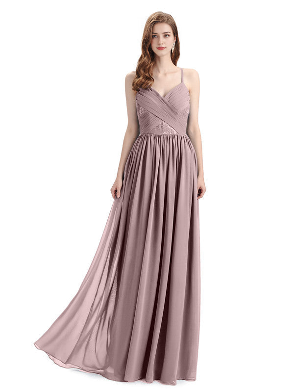 Dusty Blue Draped V-Neck Chiffon Bridesmaid Dress