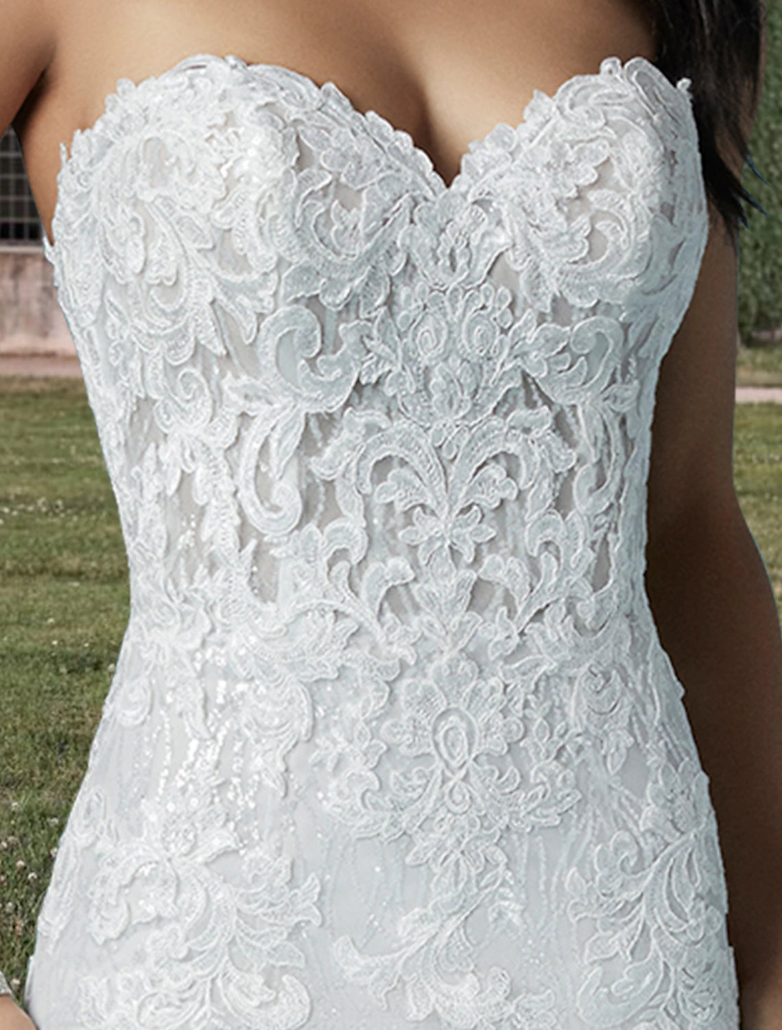 Vestidos de novia formales de compromiso, de dos piezas, escote corazón, sin tirantes, cola de corte, vestidos de novia de encaje con apliques de lentejuelas